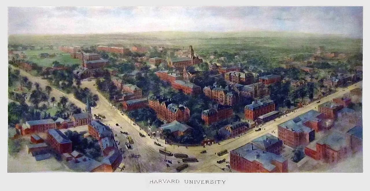 Richard Rummell's iconic landscape watercolor view of Harvard University, 1906. Courtesy of Arader Galleries.