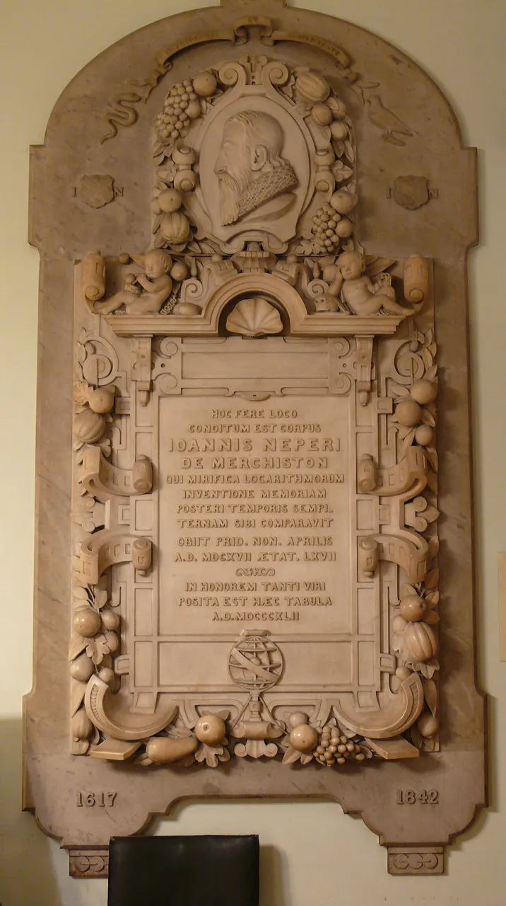 Memorial stone in honour of John Napier in St Cuthbert's Church, Edinburgh.