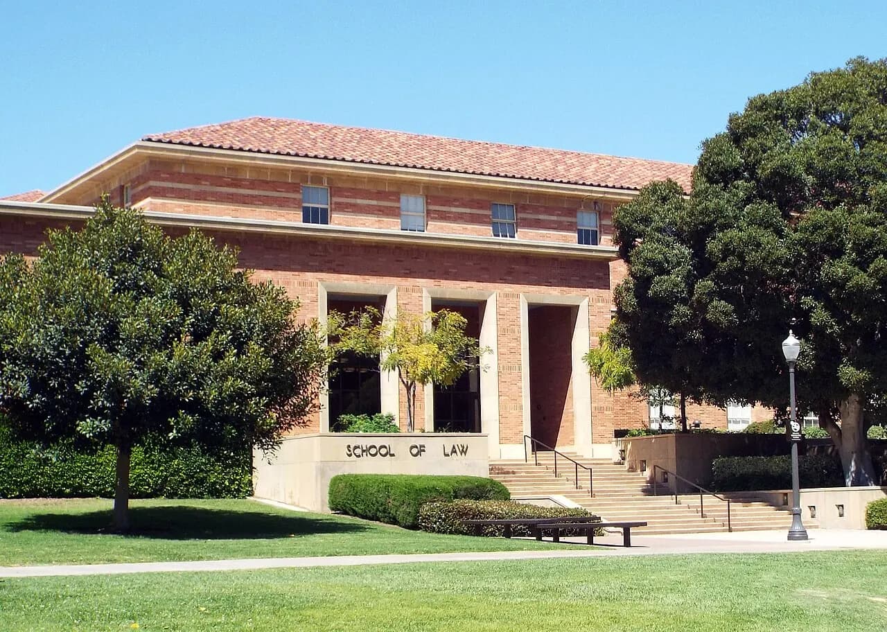 The south entrance to the UCLA School of Law on the campus of the University of California in Westwood. Of the various entrances to the building, the south entr