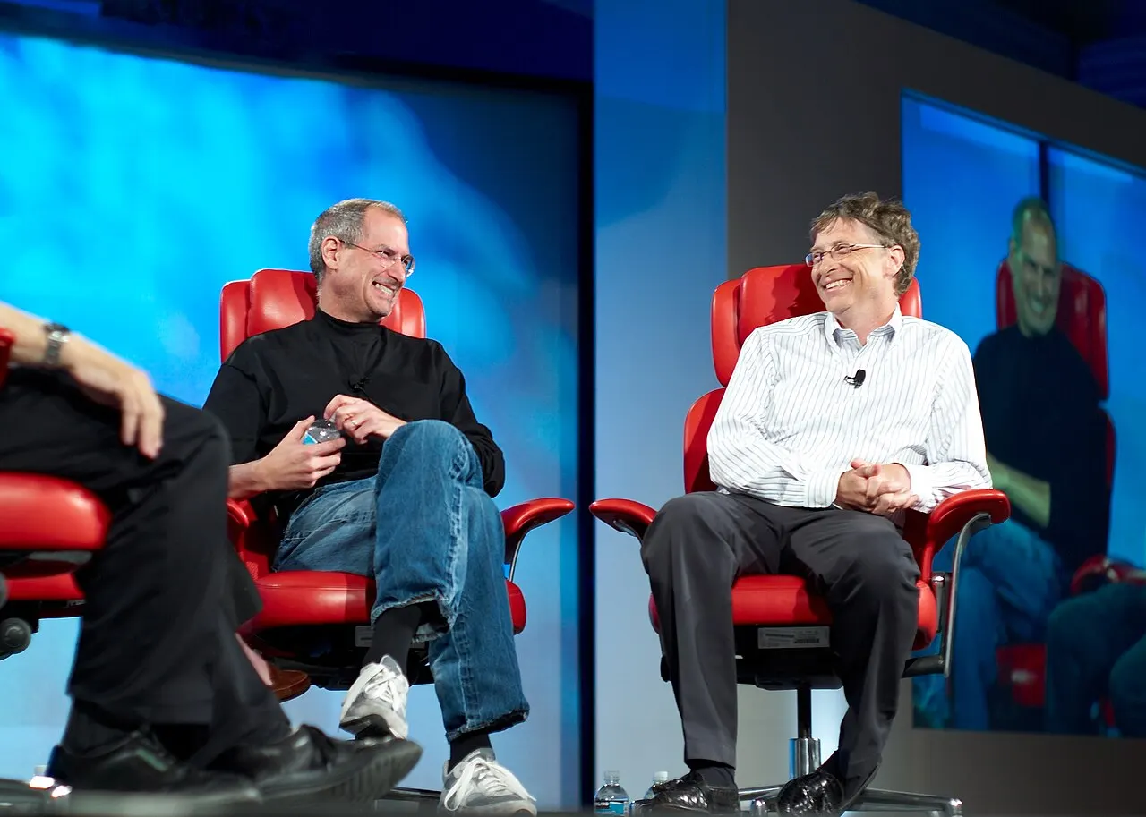 Walter Mossberg and Kara Swisher interview Steve Jobs and Bill Gates at 'D5: All Things Digital' conference in Carlsbad, California, in 2007. Quotes made during