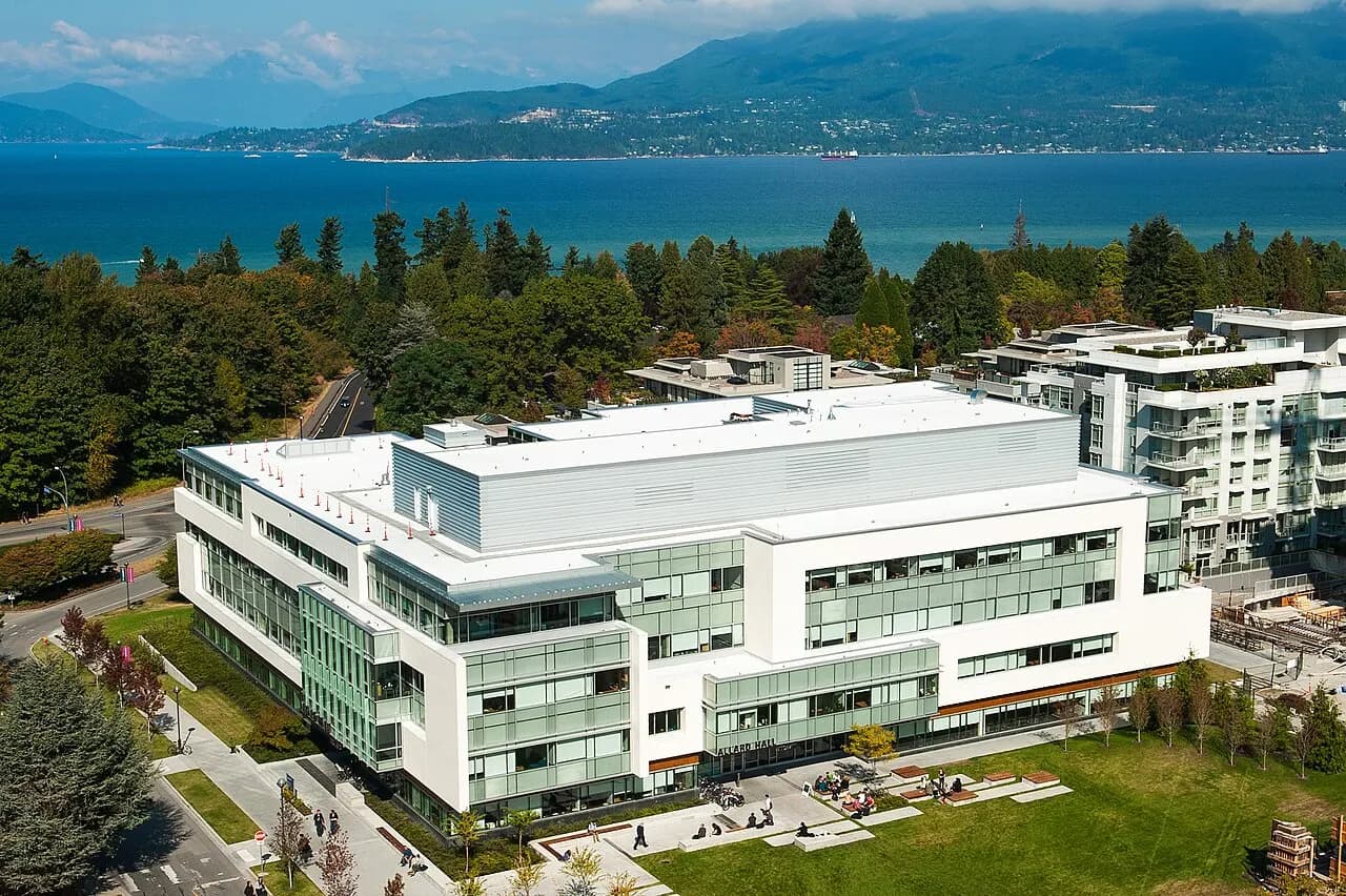 Aerial view of UBC Law at Allard Hall in Vancouver, British Columbia (Canada). It was designed as a joint venture by CEI Architecture and Diamond and Schmitt Ar