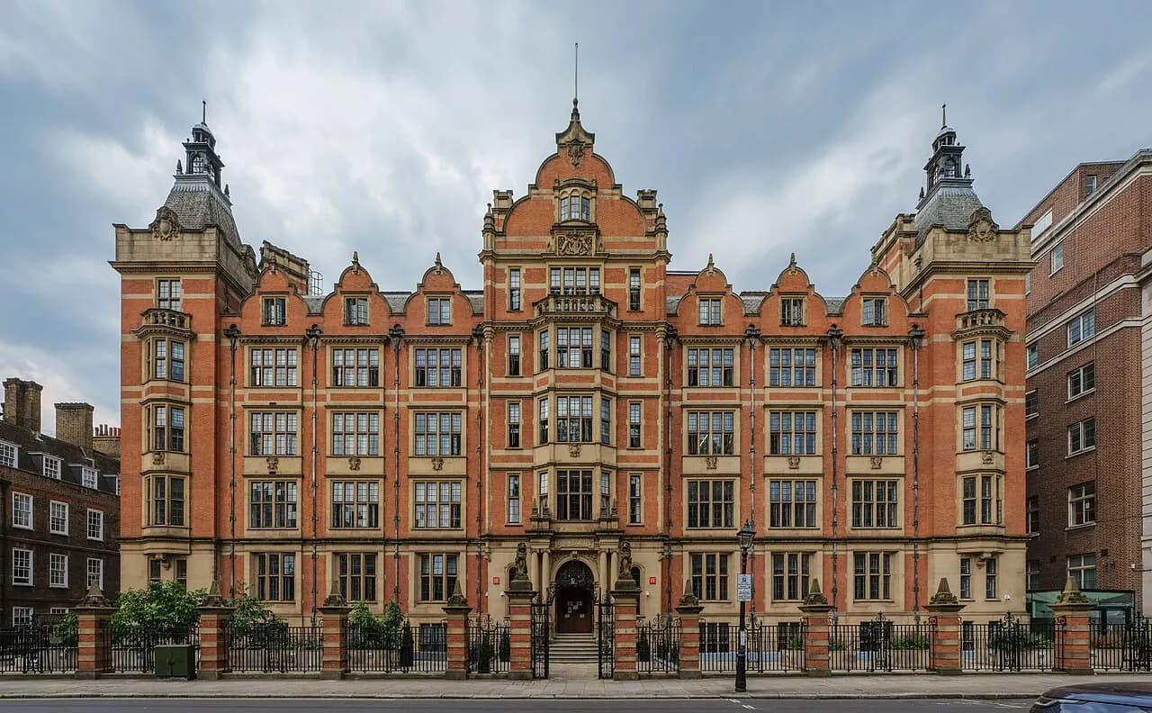 A perspective corrected view of the North face of the Sir Arthur Lewis Building in 32 Lincoln's Inn Fields in London, England