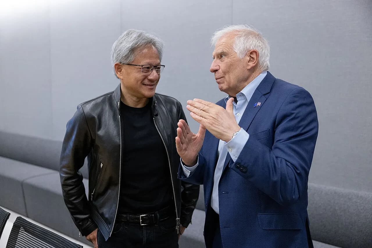 HRVP Josep Borrell in charge of Foreign Affairs and Security Policy, chats with Jensen Huang Founder, President and CEO of NVIDIA in Santa Clara, California, U.