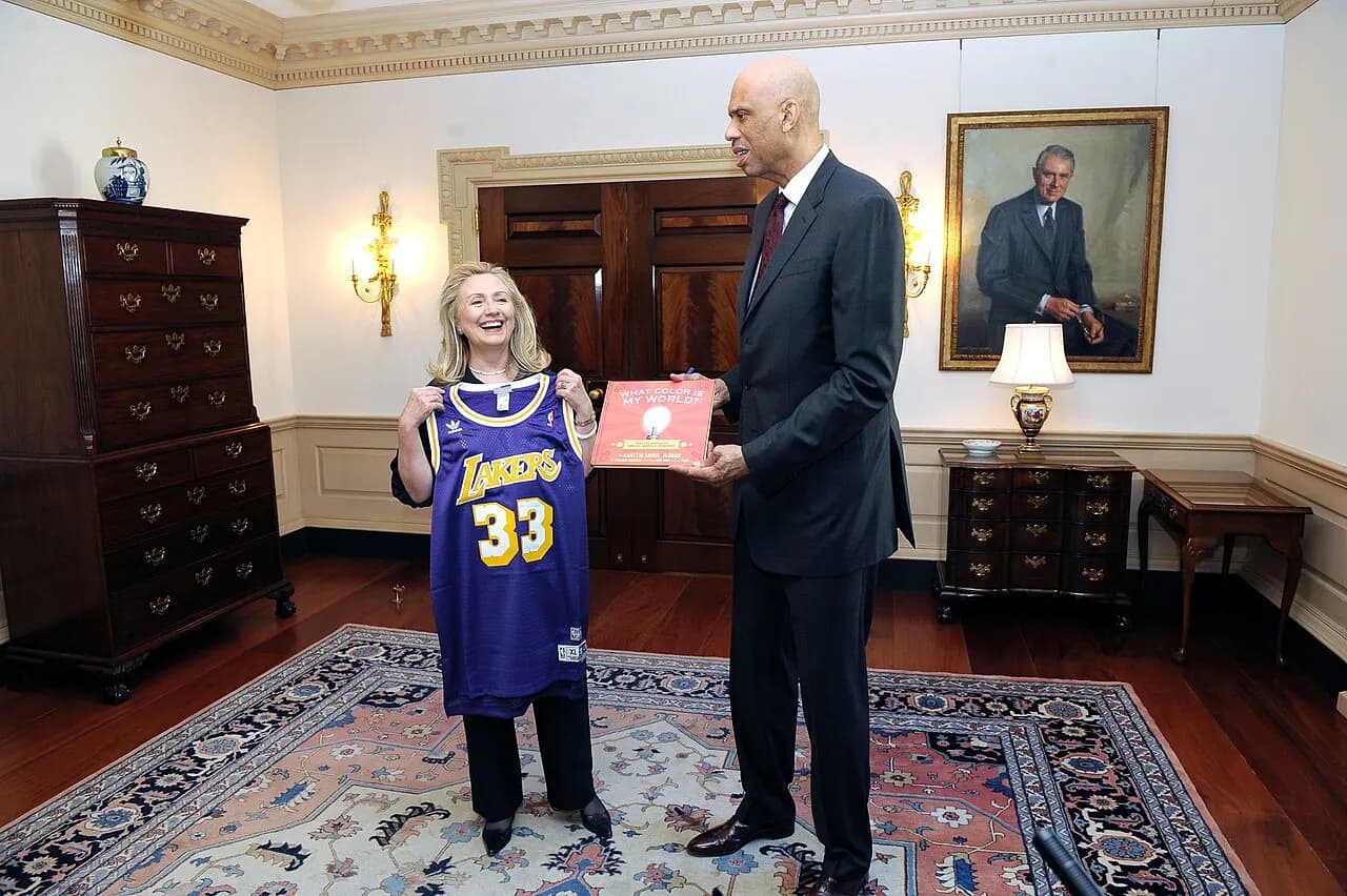 U.S. Secretary of State Hillary Rodham Clinton meets with Hall-of-Famer Kareem Abdul-Jabbar, the NBA’s All-Time Leading Scorer and a New York Times’ best-sellin