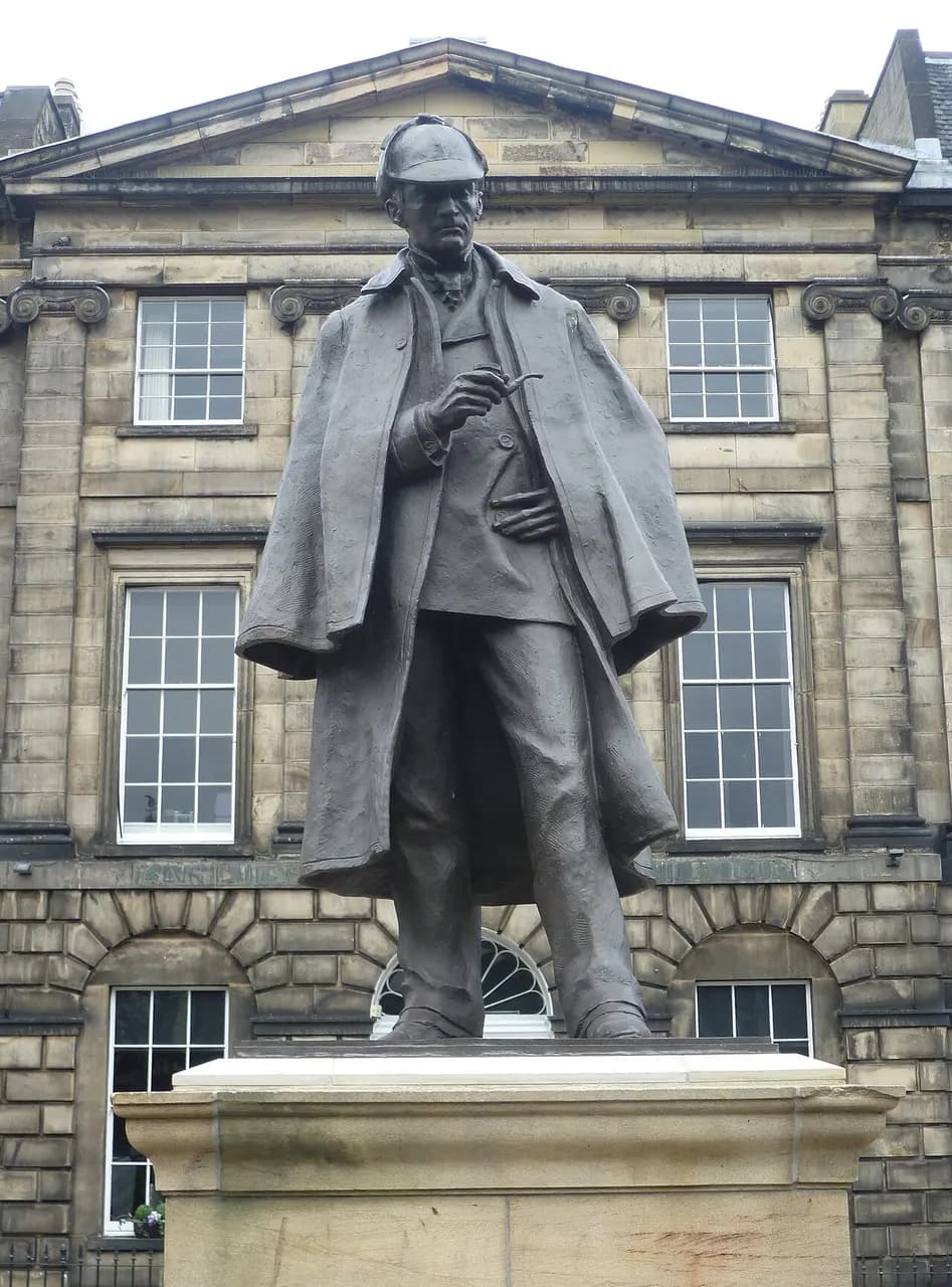 Sherlock Holmes statue in Picardy Place, Edinburgh. It stands opposite the birthplace of Sir Arthur Conan Doyle (1859-1930) which was demolished c.1970