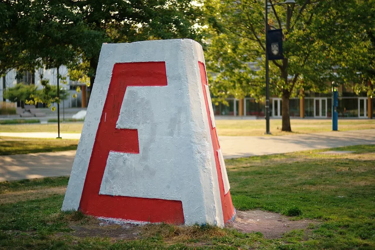 The cairn of the Faculty of Engineering at the University of British Columbia in Vancouver, BC in Canada. This was one of the rare days when the cairn was not p