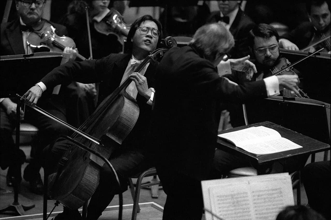 Cellist Yo-Yo Ma performing with the Los Angeles Philharmonic