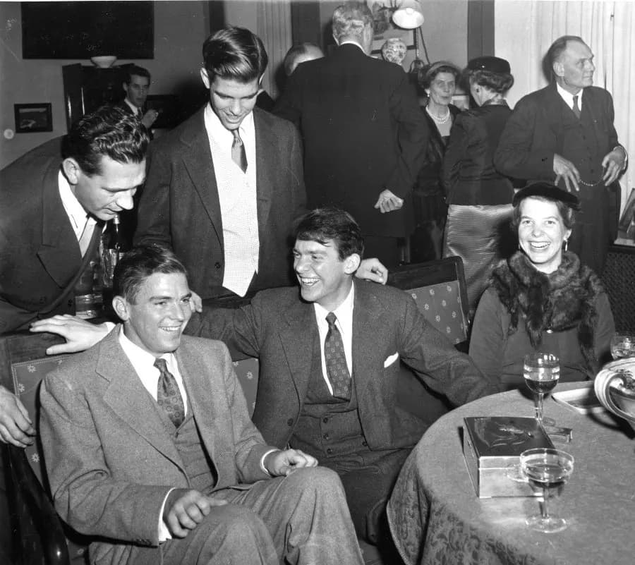 The Pauling children at a gathering in celebration of the 1954 Nobel Prizes. Stockholm, Sweden. Seated from left: Linus Pauling, Jr., Peter Pauling and Linda Pa