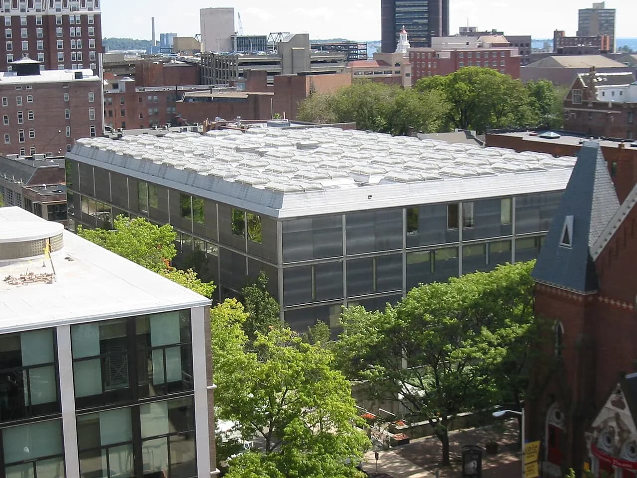 The Center for British Art at Yale University, designed by Louis Kahn. As photographed from the roof of the nearby Architecture building.
