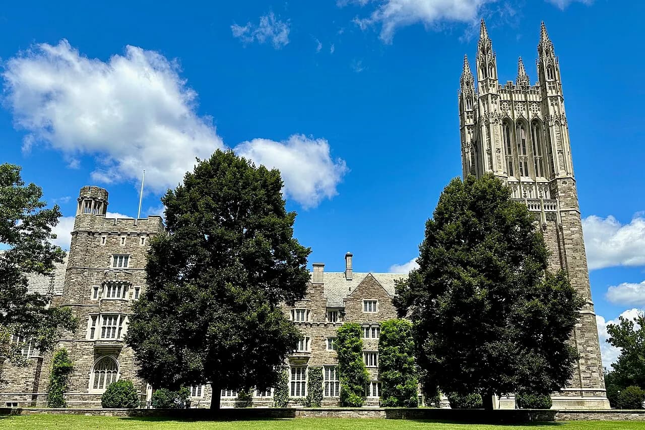 The Princeton University Graduate College in Princeton, New Jersey. The Pyne Tower is on the left, and the Cleveland Tower is on the right.