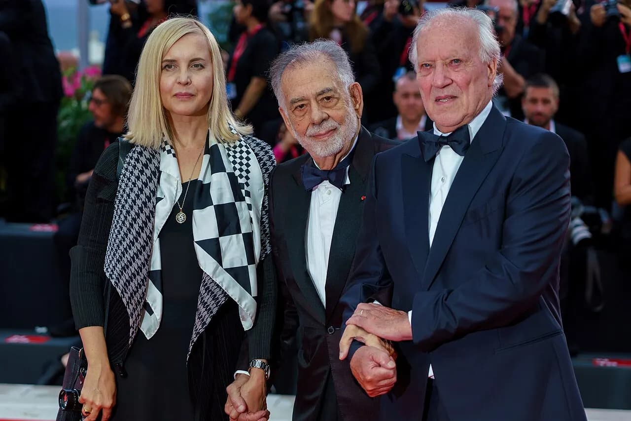 Lena Herzog, Francis Ford Coppola and Werner Herzog attend the "La Grazia" red carpet during the 82nd Venice International Film Festival on Aug. 27, 2025, in Ve