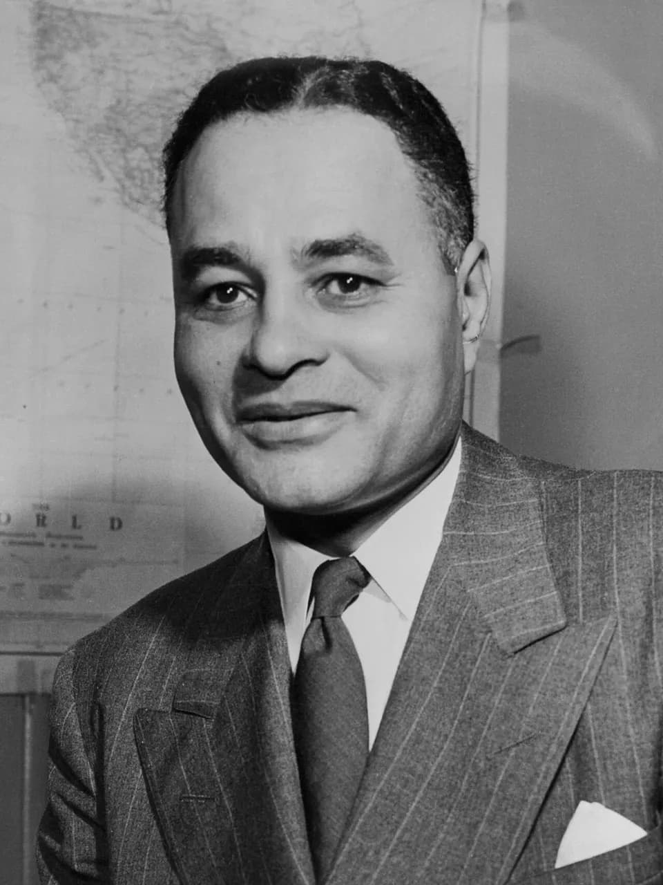 (Original Caption) Ralph J. Bunche, undersecretary of the United Nations and Nobel Prize laureate, whose election as a member and trustee of the Rockefeller Fou