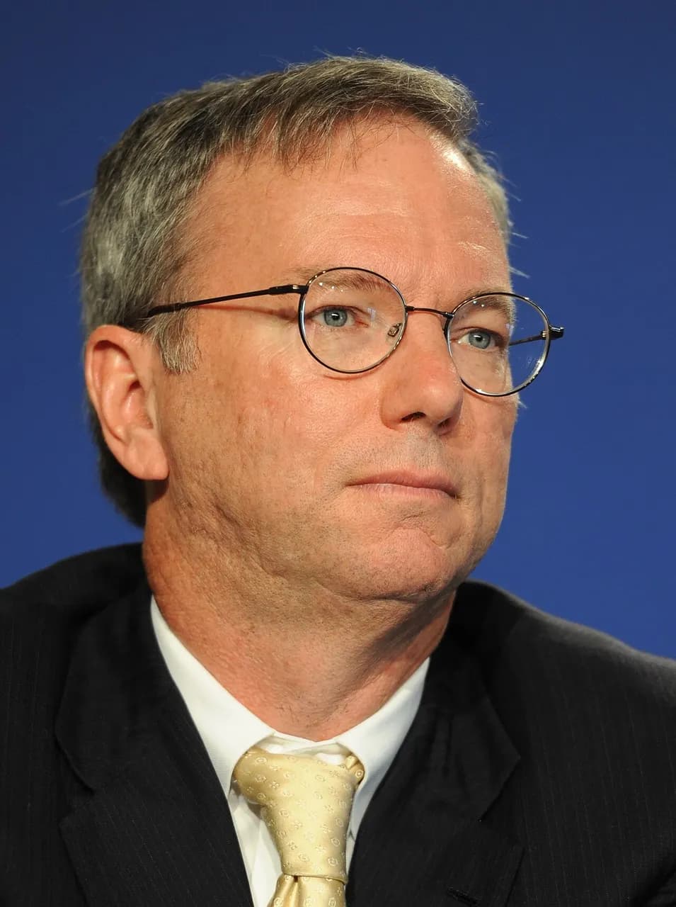 Eric Schmidt, Executive Chairman of Google Inc., at the press conference about the e-G8 forum during the 37th G8 summit in Deauville, France.