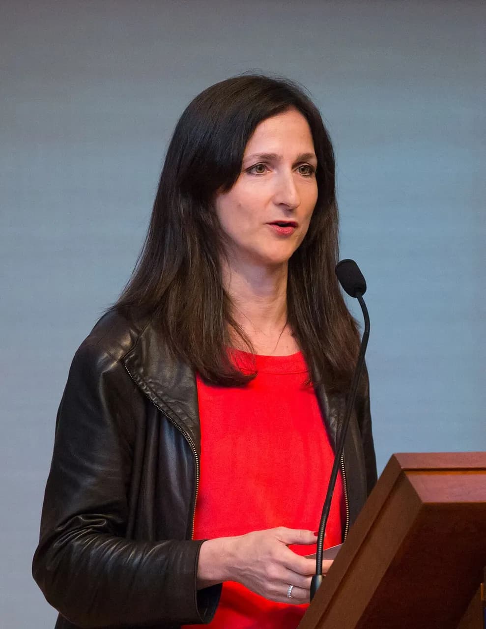 Photograph of astronomer and planetary scientist Sara Seager, taken at the 2016 Gordon Cain Conference, "Life in the Universe: Past and Present", 26 May 2016 at
