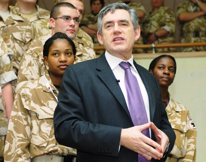 Prime Minister Gordon Brown meets British troops during a recent visit to Basra.